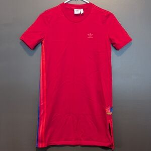 Adidas Red T-Shirt Dress with Stripe Accents Sz 6
